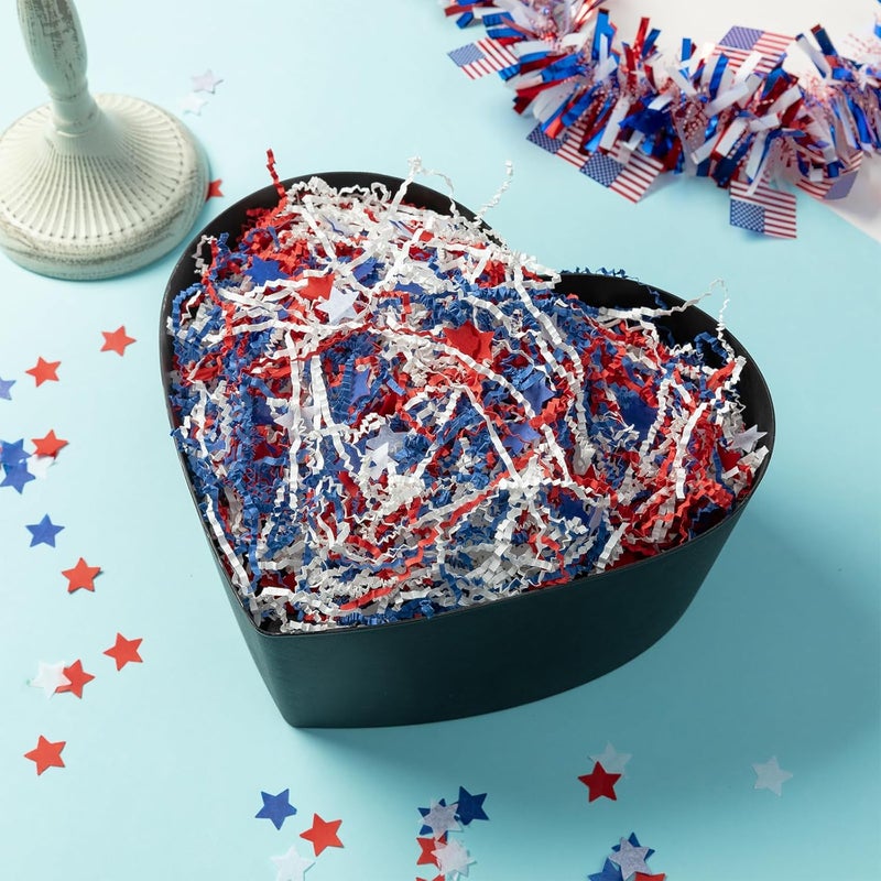 CIPOWM 16oz Patriotic Crinkle Cut Paper Shred, 3 Colors Red White Blue 4th of July Raffia Paper Shred Filler with Star Confetti Shredded Paper Grass for Gift Wrapping Craft DIY Gift Bag Box Filling Party Supply - Image 5